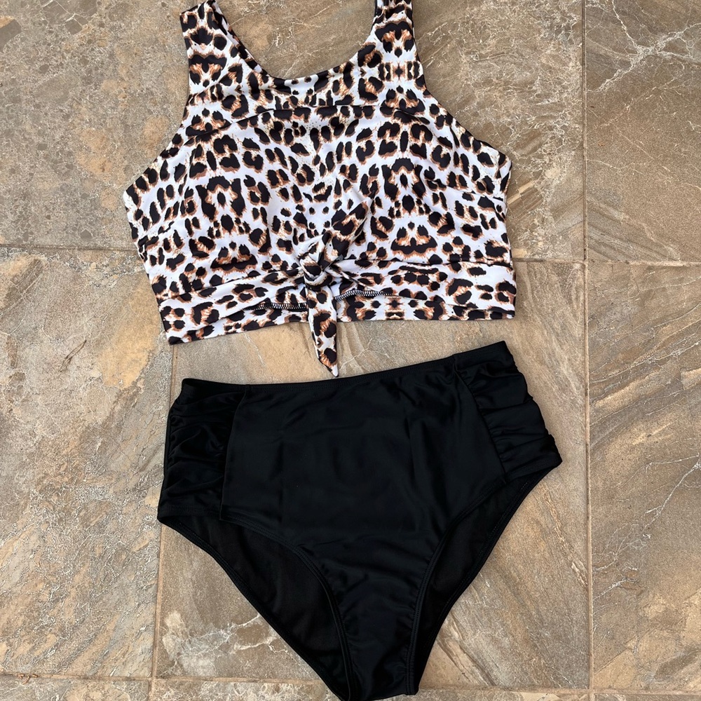 High Waist Bikini Leopard Swimsuit Size M